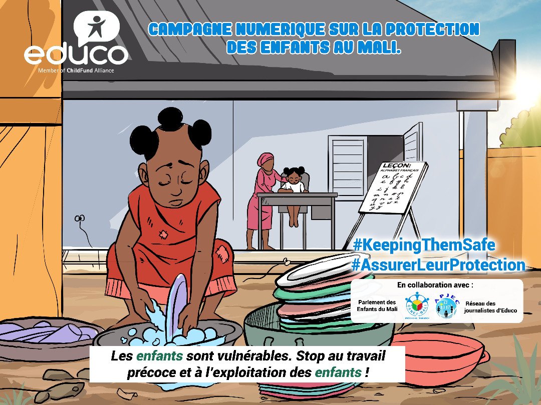 Ne soumettez pas les enfants aux travaux qui dépassent leurs capacités physiques qui peuvent porter un frein à leur cursus scolaire normal
#KeepingThemSafe #DroitsDeLenfant

<a href="/APJECML/">APJEC</a> <a href="/CCNEJ_Mali/">Conseil Consultatif National des Enfants et Jeunes</a> <a href="/AECID_es/">AECID</a>
<a href="/unicefmali/">UNICEF Mali</a> <a href="/educo/">Educo Adventures</a> <a href="/OCHA_Mali/">OCHA Mali</a> <a href="/ChildFundAll/">ChildFund Alliance</a>  #UEauMali #parlementdesenfants