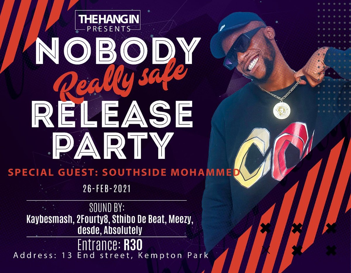TheHangInSA1's tweet photo. Tonight #NobodyReallySafe single Realease party with @senseisouthside and special Guest Appearance โผ๏ธ๐ฃ๏ธ๐ฅ
Doors Open at 15:00PM ๐
Damage: R30 ๐ซ
Early Arrival is Highly Adviced โผ๏ธ
NO MASK NO ENTRYโผ๏ธ๐ซ
#TheHangInSocialMarket #HottestSpotInTheEastRand โผ๏ธ๐๐ https://t.co/j25ZUmrg7v
