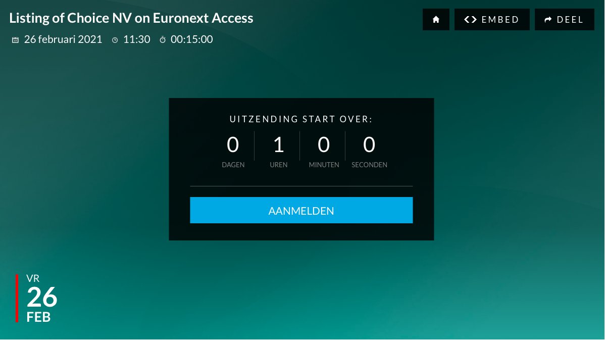Choicetv_be's tweet photo. T-1. 

In one hour, we're going live with our big news. #EuronextAcces https://t.co/1xbzJhX2Wk