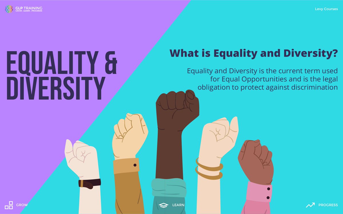 Equality and Diversity is the current term used for Equal Opportunities and is the legal obligation to protect against discrimination.

Full post content instagram.com/p/CLwDfzzphqH/ 

#EqualityAct #Diversity #education #glptraining