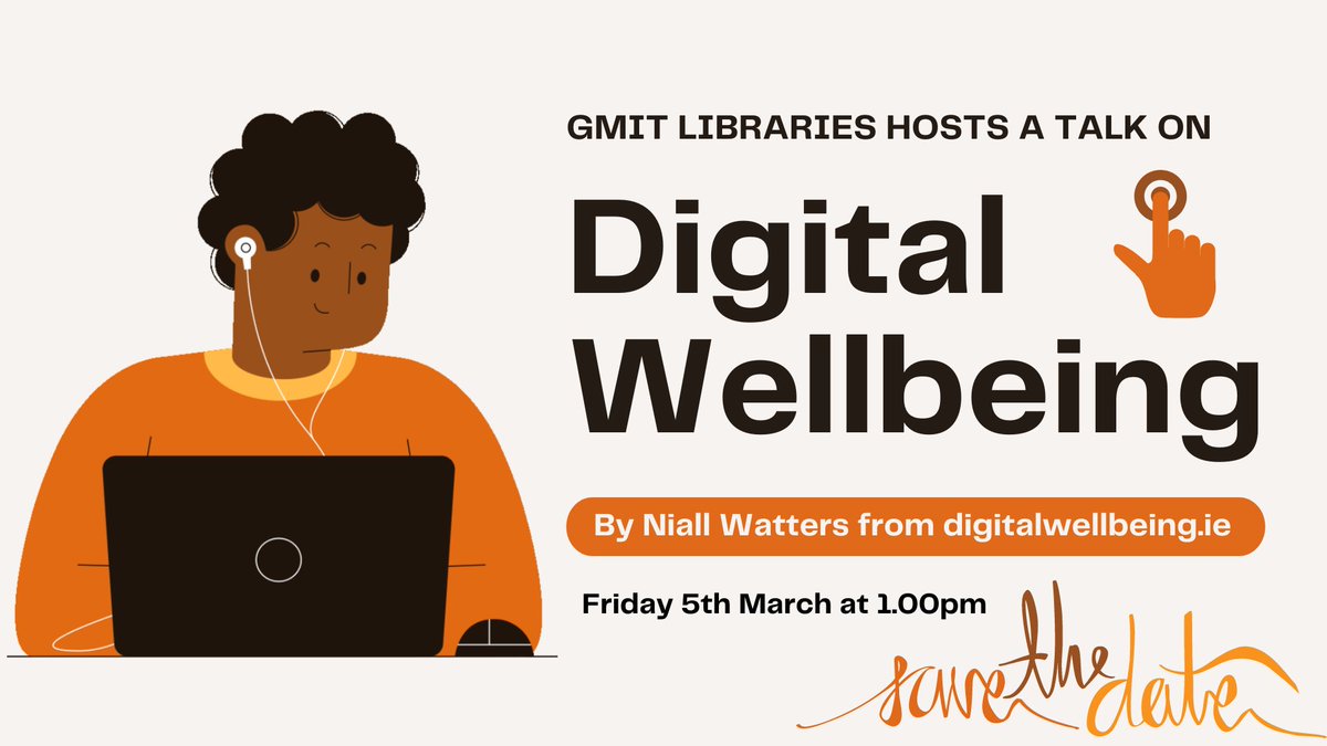 library_atu's tweet image. #SaveTheDate #GMIT #LibraryTalk #DigitalWellbeing 
Join the live Teams session (link in email) #FridayMotivation