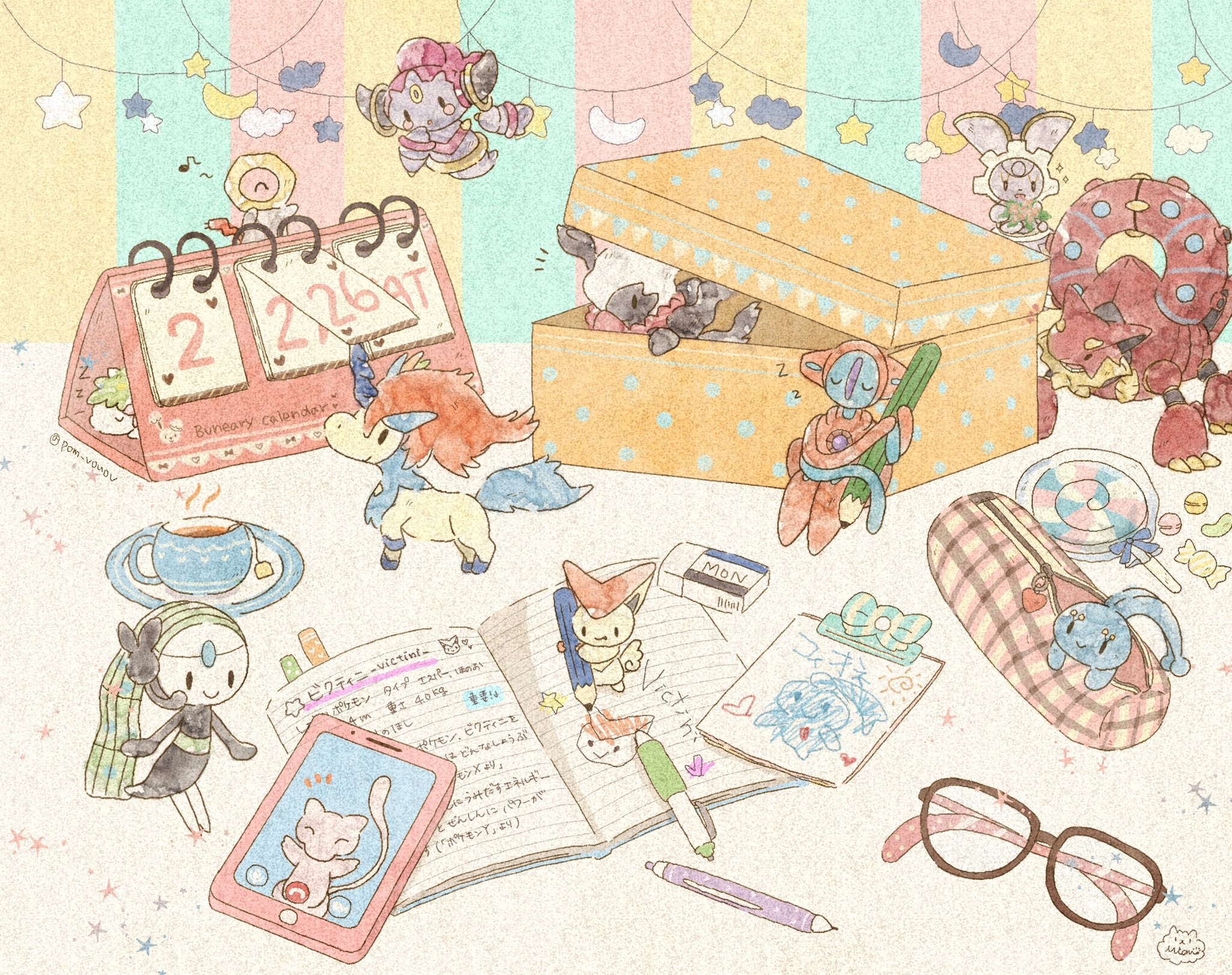 Mion Lineスタンプ発売中 在 Twitter 上 デスクの上のミニ幻ポケモン Mini Mythical Pokemon On The Desk 3 繋がり絵完成しました 実は明日のpokemon Dayカウントダウンの伏線的なイラストでした 温かいコメント等ありがとうございました ゆる