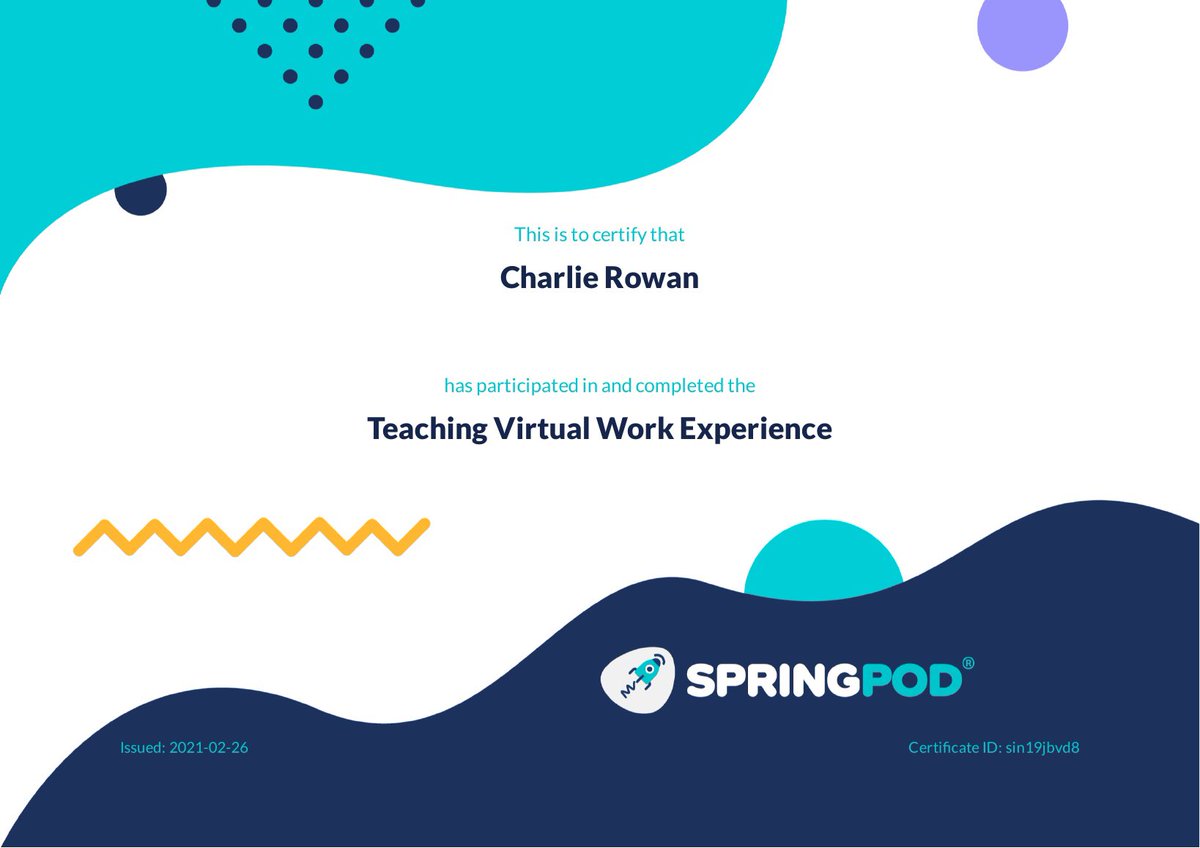 RowanC_06's tweet photo. Completed my first ever work experience (virtually) today! ✨☺️ https://t.co/vzj4MN4sOw
