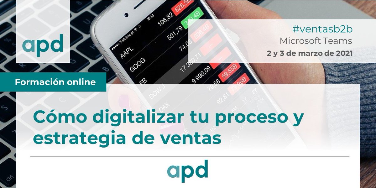 ThinkOnMkt's tweet photo. ¿Te has apuntado ya al seminario de @APDasociacion? Si quieres saber cómo digitalizar tu estrategia de ventas, esta formación online es para ti:
🗓️ 2 y 3 de marzo de 2021
🕙 De 9:30h a 12h
📝 Inscríbete: https://t.co/Rz8rFqI93J
¡No te lo pierdas! #VentasB2B https://t.co/ziKzLGiAnx