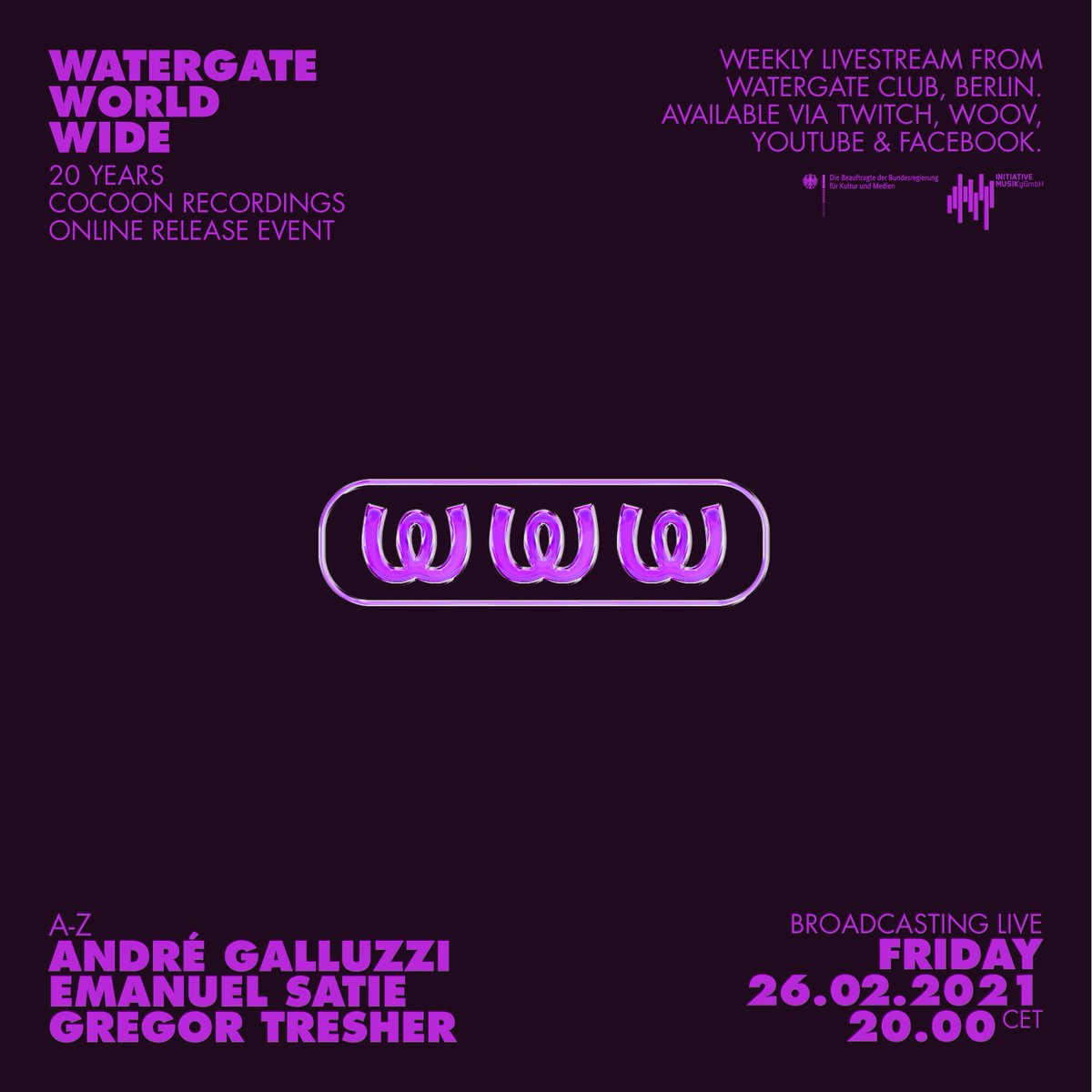 Celebrating the 20 year anniversary of Cocoon Recordings Online with some of our most treasured artists at WatergateWordWide. Tune in LIVE tonight from 20:00 CET and experience Cocoon's unique brand of techno Set your reminders: fb.me/e/15T5uPHkG