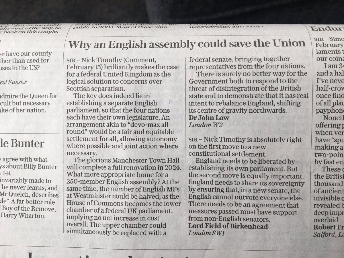 Federalising the UK has been mentioned in the Telegraph all throughout February 👏 #federalism #federaluk