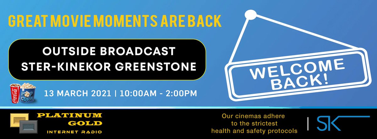 platinumgoldSA's tweet photo. Outside Broadcast with @PlatGoldRadio @sterkinekor @GreenstoneMall 13 March 2021 | 10:00AM - 2:00PM #DoMoviesRight #Sterkinekor #PlatinumGoldLovesSA https://t.co/Vv5YBQDyBZ