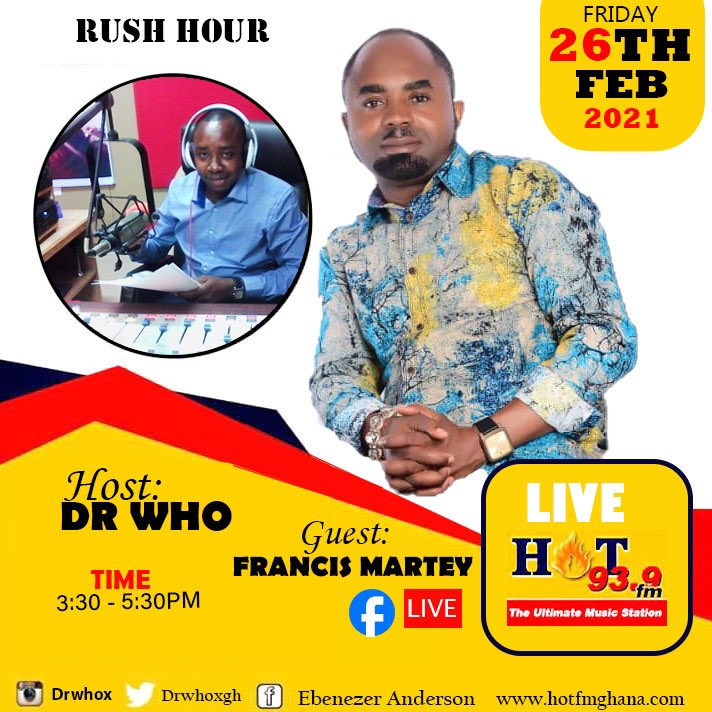 drwhoxgh's tweet photo. Live on Hot Rush Hour@3-5:30pm
#DrWho#Hot939#RushHour#FrancisMartey https://t.co/NQgxuN9xdu
