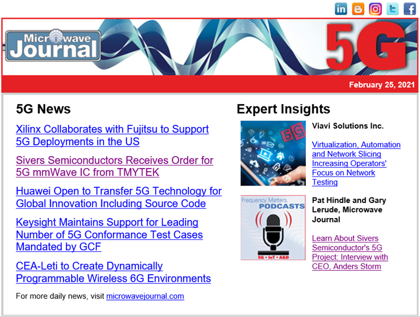 SiversSemicond's tweet photo. Microwave Journal's 5G Update yesterday featured two recently published pieces about Sivers Semiconductors:
🔸https://t.co/GaFXI1j3Pd @TmYtek 
🔸https://t.co/ba8yCtPrn6
@MWJeditor @MWJGary @pathindle 
#SiversSemiconductors #Wireless #5G #mmWave #RFIC #Photonics https://t.co/c1W04iGxL0