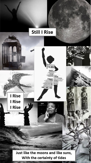 EnglishDGS's tweet image. Mrs Thompson's Year 8 classes have been making some fantastic mood boards based on the poem 'Still I Rise' by Maya Angelou. I think you'll all agree that they are absolutely stunning! #dgspride @MissMoodyDGS