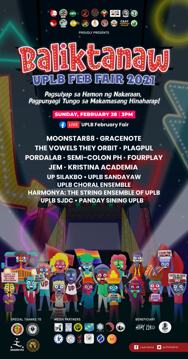 The First Online February Fair is here! 

UPLB February Fair 2021
⏪☄️🔥⛵🚘✊🏃🏾⏪ 

BALIKTANAW: Pagsulyap sa Hamon ng Nakaraan, Pagpunyagi Tungo sa Makamasang Hinaharap! 

February 28, 2021 | 3PM
FB LIVE