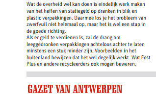 FairResource's tweet photo. STANDPUNT Gazet van Antwerpen: Als er #statiegeld te verdienen is zullen er minder verpakkingen achtergelaten worden. Voorbeelden in het buitenland bewijzen dat het wel degelijk werkt. Wat #FostPlus ook moge beweren
https://t.co/h2tdPN9Rf7 @gva #Antwerpen #zwerfvuil #zwerfafval https://t.co/DTVsZdGIFn