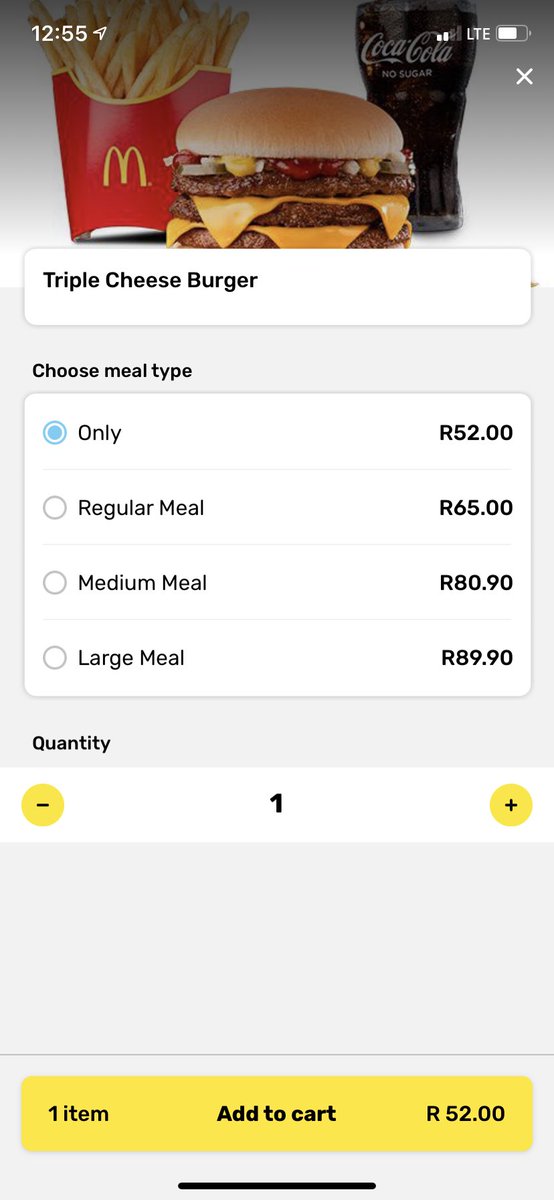 Detlef05's tweet photo. I feel so cheated. Clearly @McDonalds_SA promotes this burger as a tripple cheese, but when the burger finally got here it had only one slice of cheese. Sorry to the @mrdfood guy who had to deliver the disappointment 🙈 https://t.co/7ncXQzUjsq