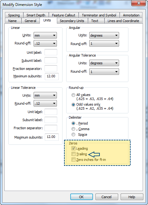 #TechTip: To auto-set #dimensions to whole numbers (e.g., 20) or to round off (e.g., 20.5) turn off Trailing Zeroes in the Dimension Style dialog of #SolidEdge. oal.lu/rDPAg