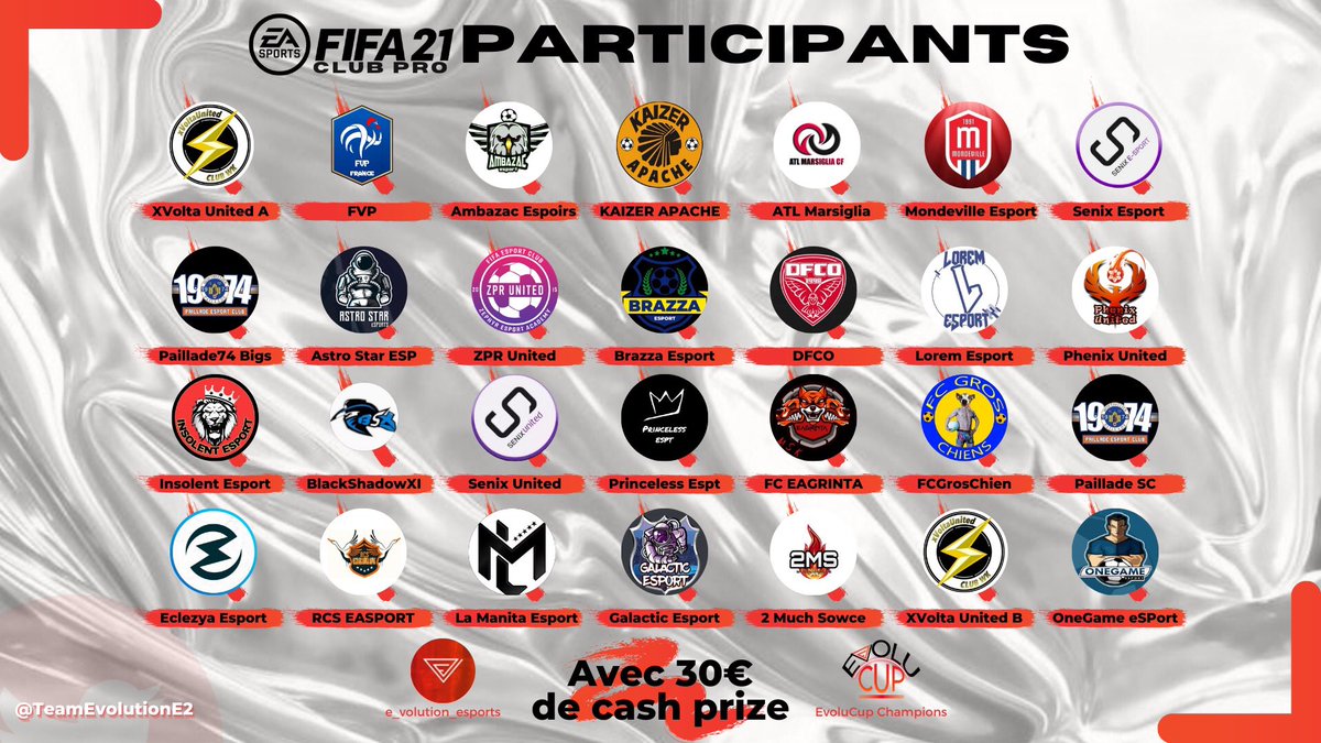 Ce dimanche soir 21h00 suivez l’#EvoluCup Champions Series sur @EA_FIFA_France Club Pro ! 

Il reste 4 places à aller chercher et le tournoi qualificatif a lieu ce soir ! 

➡️Un gros cast de qualité avec @HStreamProd à la régie et @MrScoopMaxou et <a href="/CoachDayraz/">DayraZ</a> aux commentaires !