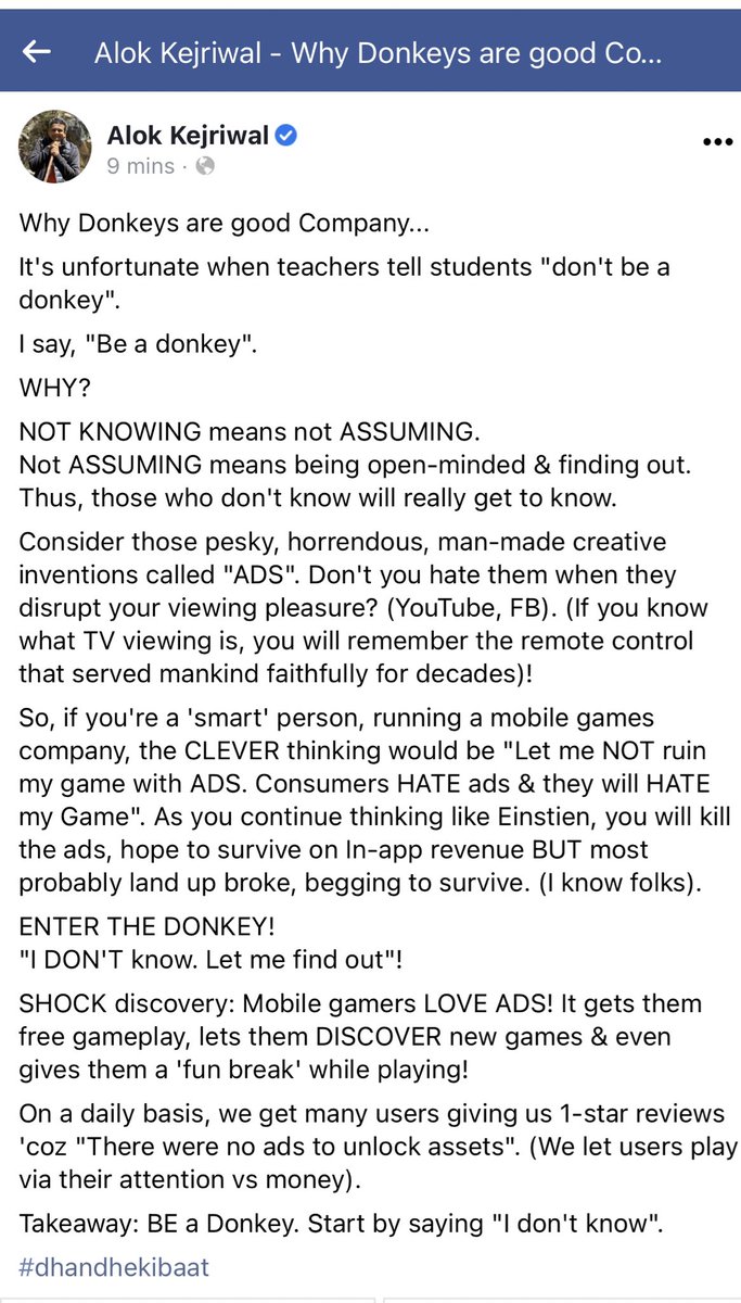rodinhood's tweet photo. Why donkeys are good company.

Sadly, teachers reprimand bright minds by saying “don’t be a donkey”. 

I say, “Be a donkey”.

Not knowing means not assuming.
Not assuming means finding out...

...How we found out that gamers LOVE ads in mobile games vs hating them!

Chk pics !! https://t.co/EBN51jNcC8