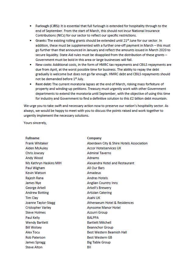 We, <a href="/BIIandBIIAB/">The BII</a> &amp; <a href="/beerandpub/">British Beer & Pub Association</a> have sent a letter to <a href="/RishiSunak/">Rishi Sunak</a> signed by more than 200 industry leaders warning that unless a substantial package of support is announced at the Budget, more businesses will fail before they have a chance to reopen. ukhospitality.org.uk/news/553831/20…