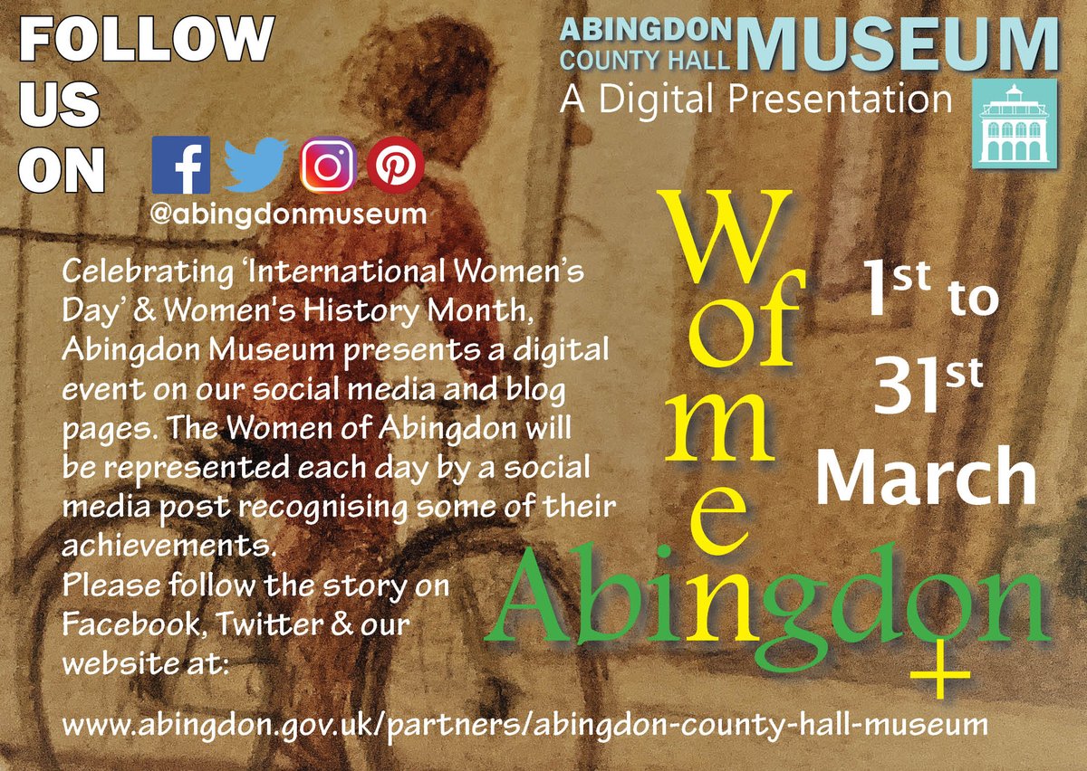 To celebrate #WomensHistoryMonth a series of daily posts will go out across our social media channels throughout March. Tune in to learn about the #WomenofAbingdon in all their diversity, fascinating figures from the past and vital contributors to the community in the present. ♀️