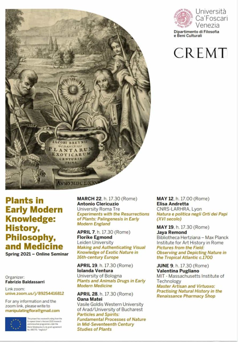 FabrizioBaldas6's tweet photo. Online seminar - attendance is free (email me for the zoom link) #plantsHistoryofKnowledge #histmed #histscience #manipulatingflora #histofbotany #26febbraio #CREMT @CaFoscari @marcosgarbi1982 https://t.co/wyMuhwIzvl
