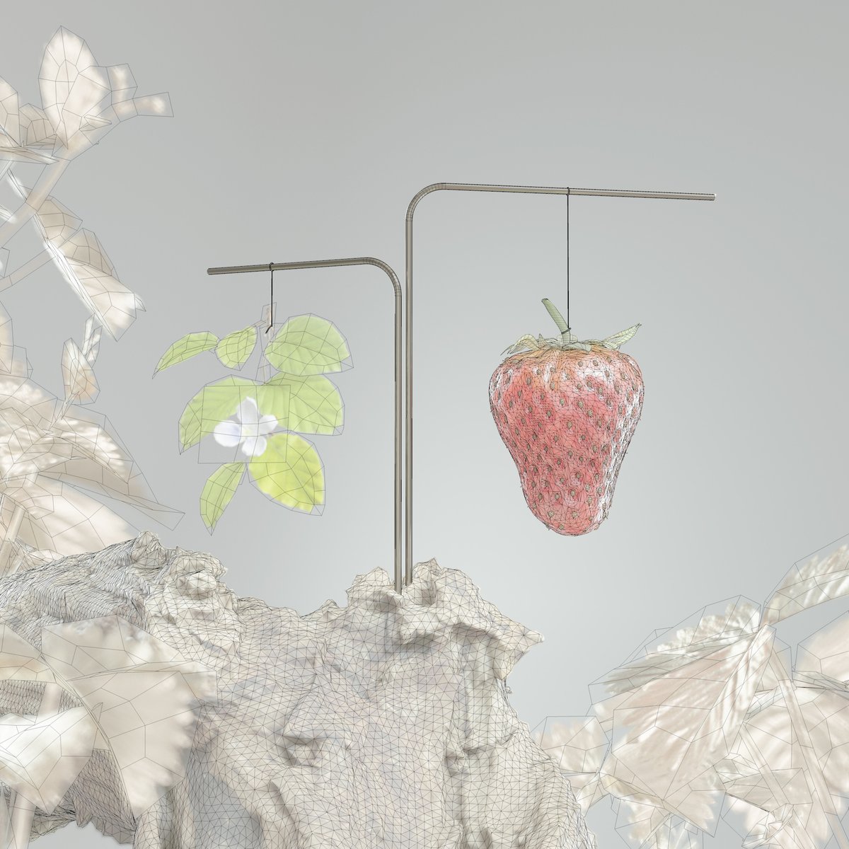 aixterior's tweet photo. "Precious Gardening" A proposed timelapse setup. Would be great to animate a timelapse of the blossom shaping into the developed fruit in this setting. The fruit is not scanned manually polymodelled. The leaves, blossoms and tree branch can be found at https://t.co/LarAmKwxz2 https://t.co/dnFMFH2Qh4
