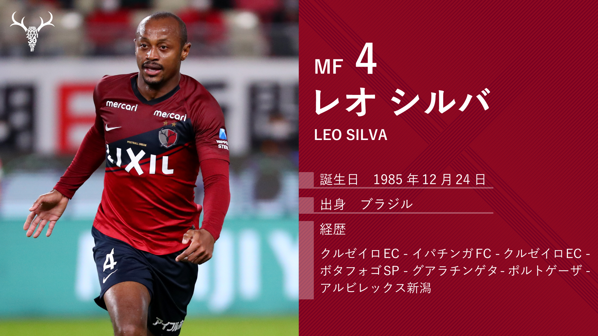 鹿島アントラーズ 2020シーズン レオシルバ選手着用 半袖練習着