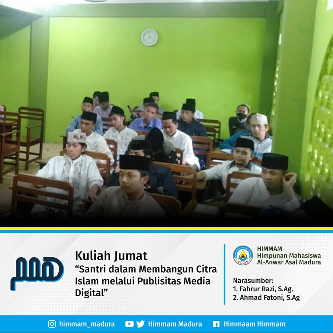 HimmamM's tweet photo. KULIAH JUMAT
Dengan tema, "Santri dalam Membangun Citra Islam melalui Publisitas Media Digital".

Narasumber:
1. @fahrurrazi_idn
2. @tonikahar

Moderator:
1. Ainul Faqih, https://t.co/9hjVqHxURC

#himmammadura #madura #sarang #santrimadura #santrisarang #ppalanwar3 #staialanwar https://t.co/T1cPWcWJrc