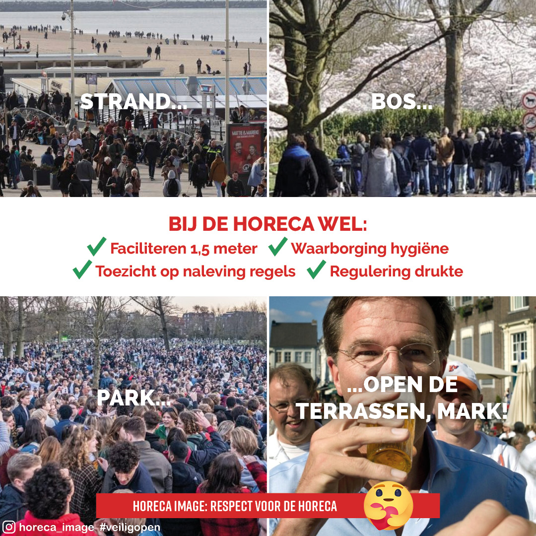 HorecaImage's tweet photo. Parken: VOL ! Stranden: VOL ! Bossen: VOL !En de terrassen, waar het wel CORONA-PROOF geregeld kan worden, zijn leeg! Gooi de horeca weer open. Laat ondernemers weer wat verdienen, geef de mensen een beetje vrijheid terug. 
#veiligopen #horecaterras #horeca #lockdown #corona https://t.co/TFuv1xtj89