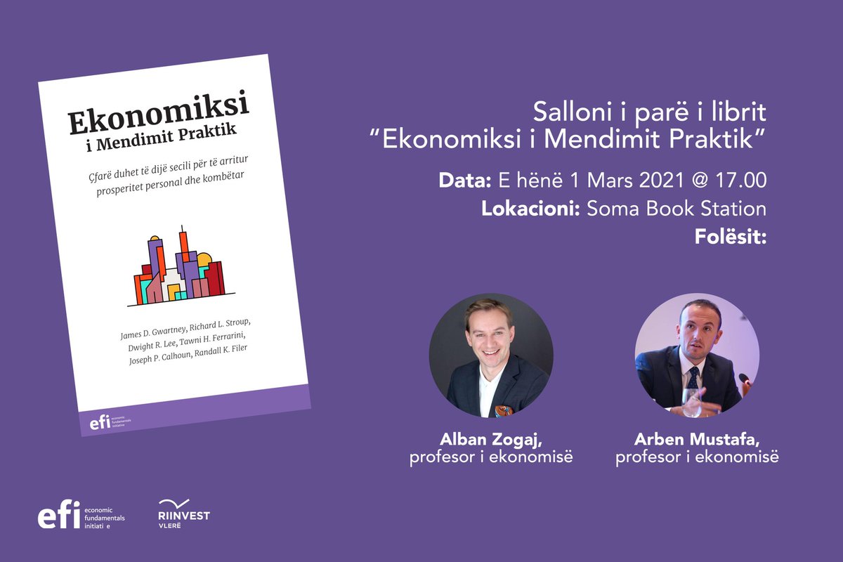 albanzogaj's tweet photo. Te Henen do te flas per librin 'Ekonomiksi i Mendimit Praktik' i perkthyer se fundmi ne Gjuhen Shqipe! Nje liber fantastik per studentet e shkencave sociale dhe te gjithe te tjeret qe deshirojne te mesojne se si funksionon ekonomia. #EFI #CommonSenseEconomics https://t.co/LB2Fddyjqf