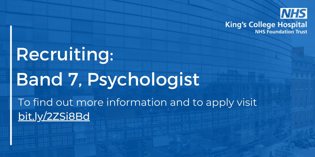 JobsatKings's tweet photo. An exciting opportunity has become available for an enthusiastic and experienced practitioner #Psychologist within our newly established psycho-social team within the department of @KingsCritCare.
Apply here 👉https://t.co/NBrjTqgNlY
#TeamKings #NHSCarers #Jobs https://t.co/Q6xTSeRRWn