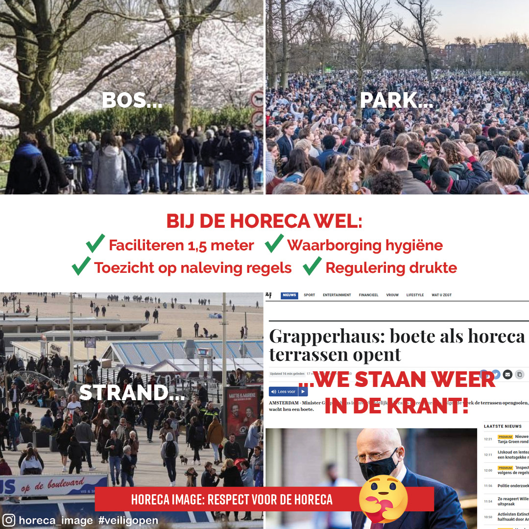 HorecaImage's tweet photo. Parken: VOL ! Stranden: VOL ! Bossen: VOL !En de terrassen, waar het wel CORONA-PROOF geregeld kan worden, zijn leeg! Gooi de horeca weer open. Laat ondernemers weer wat verdienen, geef de mensen een beetje vrijheid terug. 
#veiligopen #horecaterras #horeca #lockdown #corona https://t.co/yyb8jsu6Zr