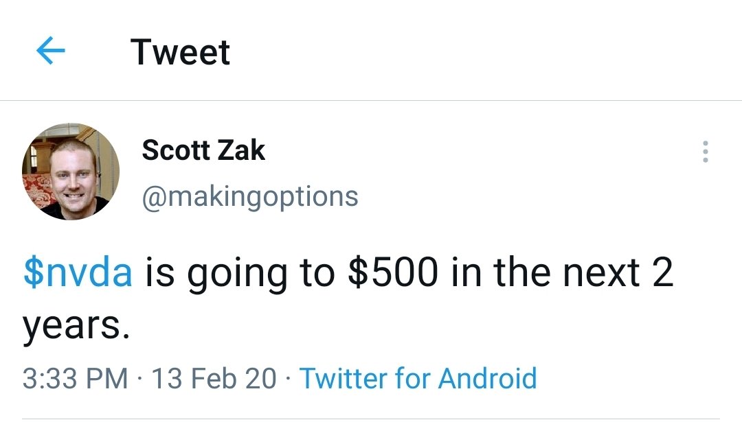 makingoptions's tweet photo. Time to update... $NVDA PT: $800 within 2 years.  Was @ $270 last Feb. When I made the last call. https://t.co/CG8QvvLPFh