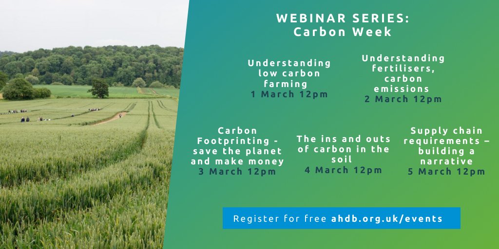 There's still time to sign up to our carbon week events, running all next week - carbon auditing, emissions, sequestration, soils, nutrient management and looking at supply chain requirements. Register now, if you can't attend you get the recording after: ow.ly/RXe350DIE3T