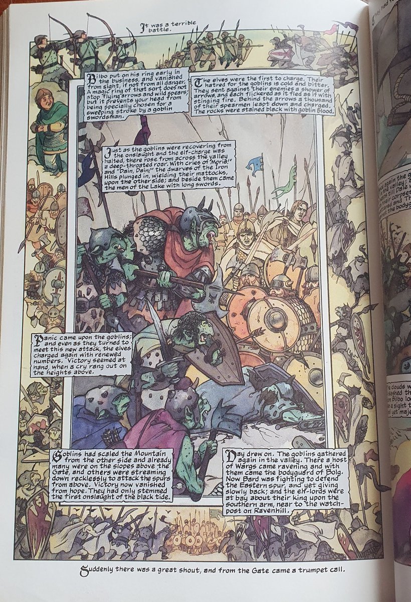 Just the detail and mood of this book is insane. Check out the last pic, the sorrow in the page while still serving little details like the wound to thorin's head and the corresponding damage to his helmet.