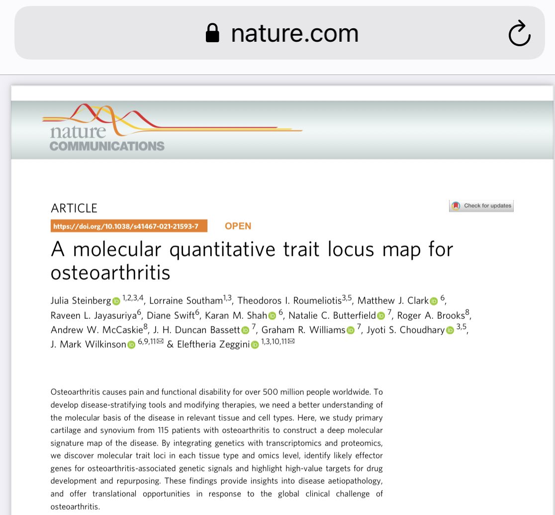 Really happy to get this published today in Nature: Communications. Great work team <a href="/EleZeggini/">Eleftheria Zeggini</a> Mark Wilkinson, <a href="/SteinbergJulia/">Julia Steinberg</a> <a href="/MJR_Clark/">Matthew Clark</a> <a href="/k_m_shah/">Karan Shah</a> @sheffunimdh <a href="/sheffielduni/">The University of Sheffield</a> <a href="/sheffielduni/">The University of Sheffield</a> nature.com/articles/s4146…