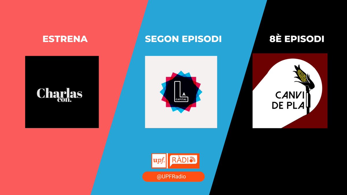 Us proposem 3 programes per no sortir de casa en tot el cap de setmana🙌🏻 
1️⃣ <a href="/lacapital01/">lacapital01</a> #humor 🔗 upf.edu/web/upf-radio/…
2️⃣ Estrenem #CharlasCon amb un podcast que reflexiona sobre la generació Z 🔗 upf.edu/web/upf-radio/…
3️⃣ <a href="/CanvidePla/">Canvi de Pla</a> #cinema 🔗 upf.edu/web/upf-radio/…