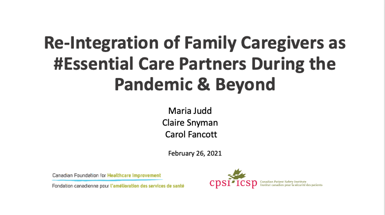 clairehsnyman's tweet photo. Excited to co-present &amp; explore this topic today at #QF21 The value #essential Care partners bring to the Canadian healthcare system is immense + evidence-based. Let's discuss challenges still existing to re-integrate our Care Partners+share solutions @CFHI_FCASS @Patient_Safety https://t.co/v5wAdb7MIy