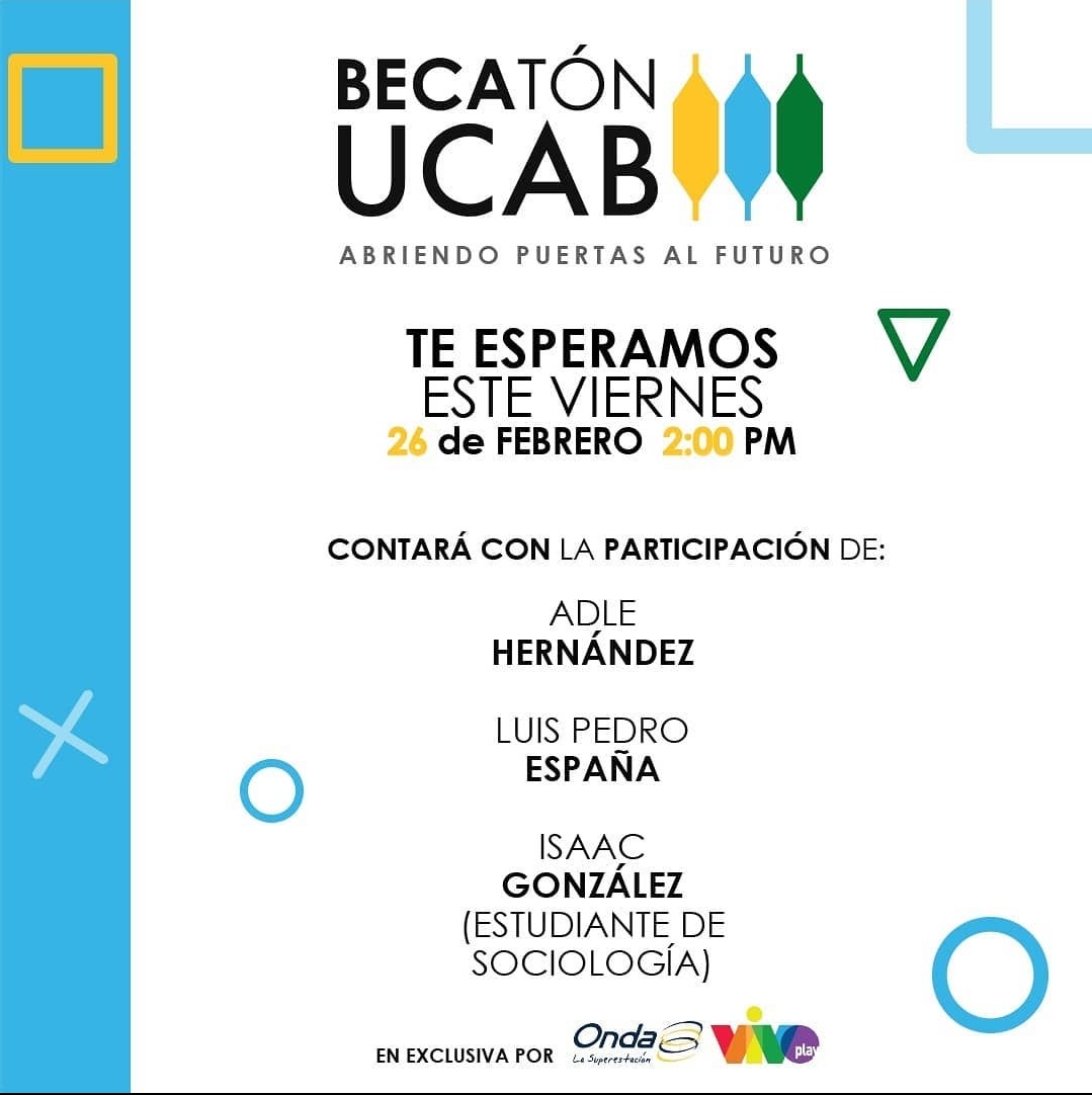 sefinioficial's tweet photo. ¡Esto es hoy!

Contribuyamos sintonizando el Becatón y compartiendo la información para sobrepasar la meta de $150.000 que serán destinados al programa de becas de la universidad y así ayudar a cientos de jóvenes a seguir estudiando @enlaucab. 

¡Nos vemos a las 2! https://t.co/2j0VmlViNo