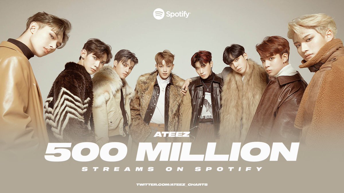 ATEEZsystem's tweet photo. [📢] 

ATEEZ has surpassed 500 million streams on Spotify! 

#ATEEZ500MSpotify

#ATEEZ #에이티즈 @ATEEZofficial https://t.co/FCdO9jJLz6