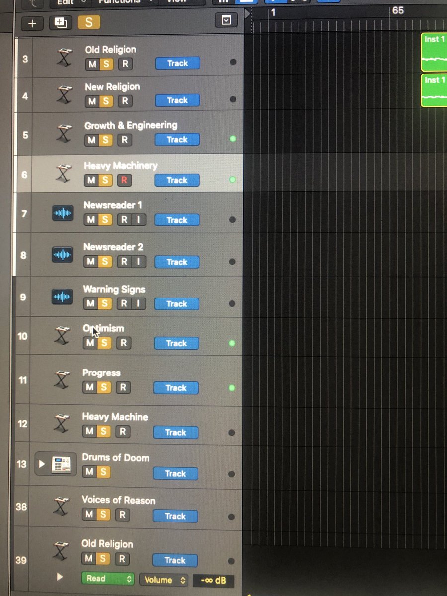 PatrikGryst's tweet image. Mixing a track entitled ‘Develop Engineer Destroy’; this is the #trackstack. I like to name eack instrument after elements within the song. No prizes for guessing what this song is about.  
#climatecrisis #climatechange
#burntearth