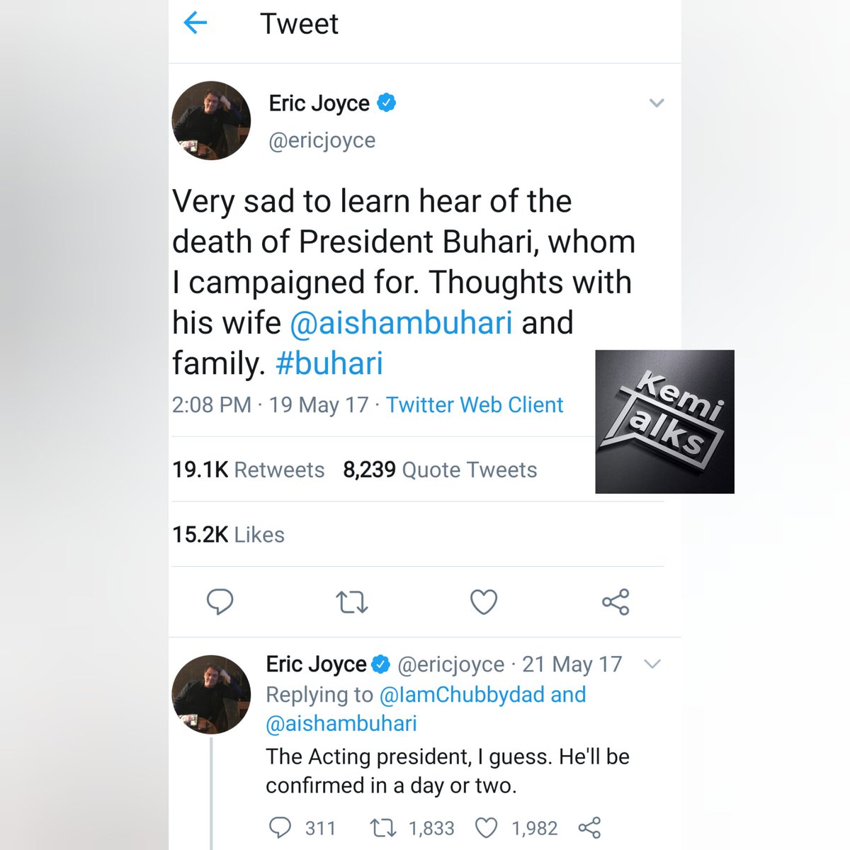 drkemiofnigeria's tweet photo. 19) #IPOBVictims
Now the media manipulation and how powerful Journalists are. Who was the white reporter Eric Joyce that tweeted that Buhari was dead 2017 and why did Dr Olunloyo say that Kanu may well be dead but she could not confirm it at first? The media can make or break U https://t.co/avharHmlua