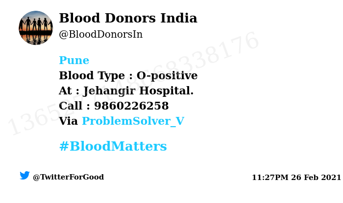 BloodDonorsIn's tweet photo. #Pune
Need #Blood Type :  O-positive
At : Jehangir Hospital. 
Blood Component : Need Plasma from O+ve #COVID19 recovered patient.
Number of Units : 2
Primary Number : 9860226258
Secondary Number : 7620686353
Via: @ProblemSolver_V
#BloodMatters
Powered by Twitter https://t.co/SZwp6beDh6