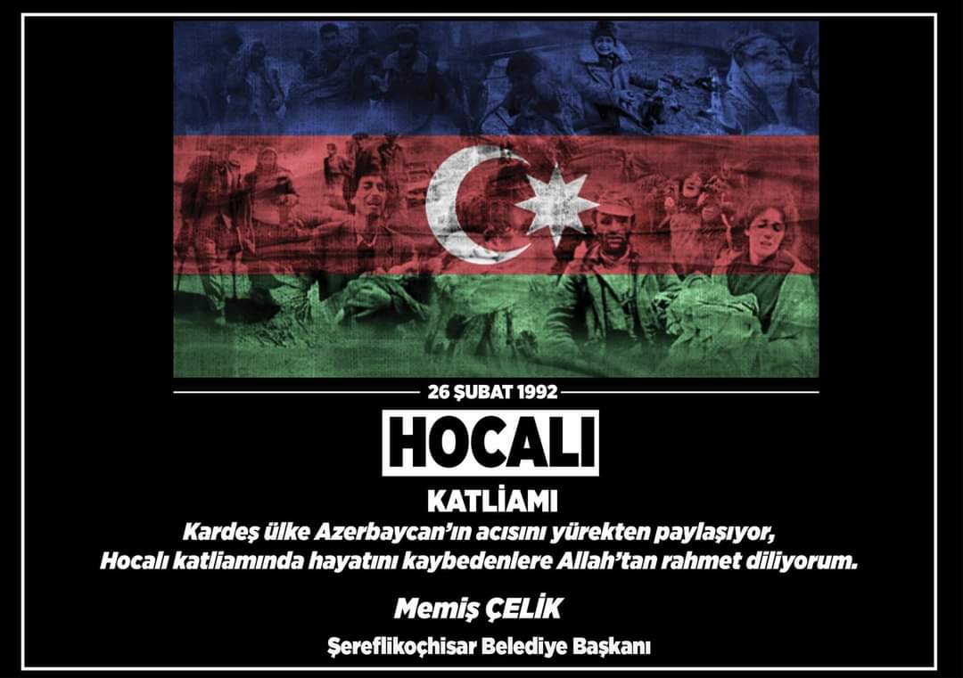 Unutmadık!
Unutmayacağız!
29 yıl önce Hocalı’da şehit edilen Azerbaycanlı kardeşlerimizi rahmet ve saygıyla anıyoruz.
Ruhları şad olsun.🇦🇿🇹🇷
#HocalıKatliamı