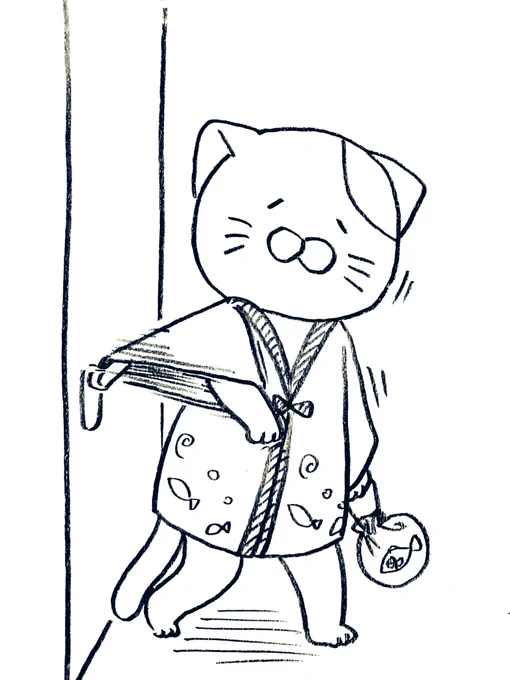 ドアノブに捕まるネコ 
