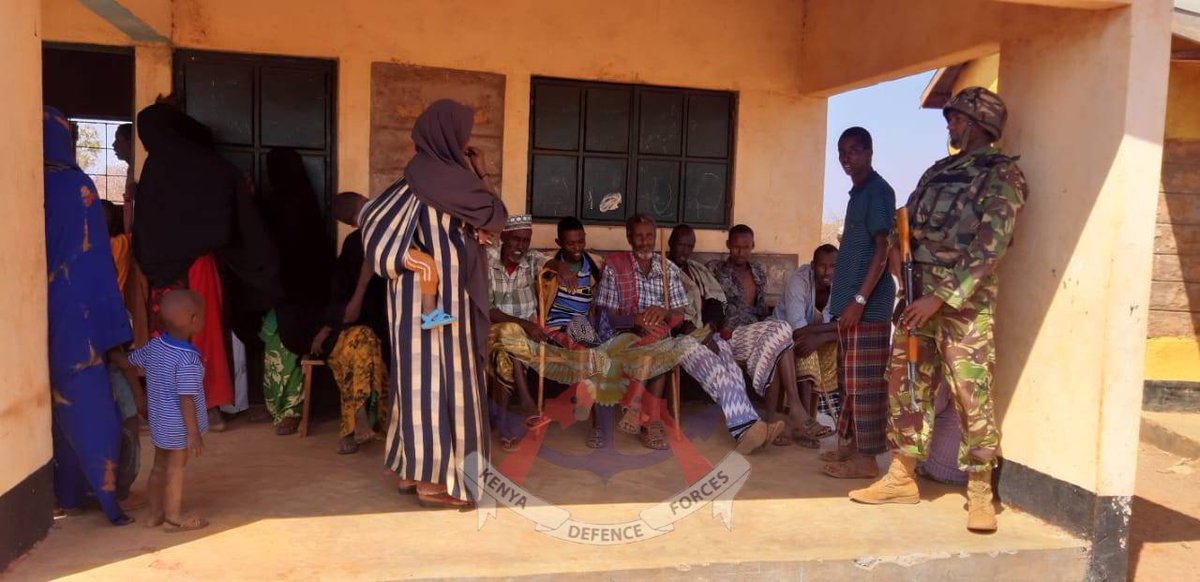 KDF Troops from 88 Artillery Batallion operating in Omar Jillow on Thursday offered free medical aid to area residents at Omar Jillow Primary School where over 80 patients comprising children, women and the elderly were treated for various ailments. bit.ly/3pWx8Zx