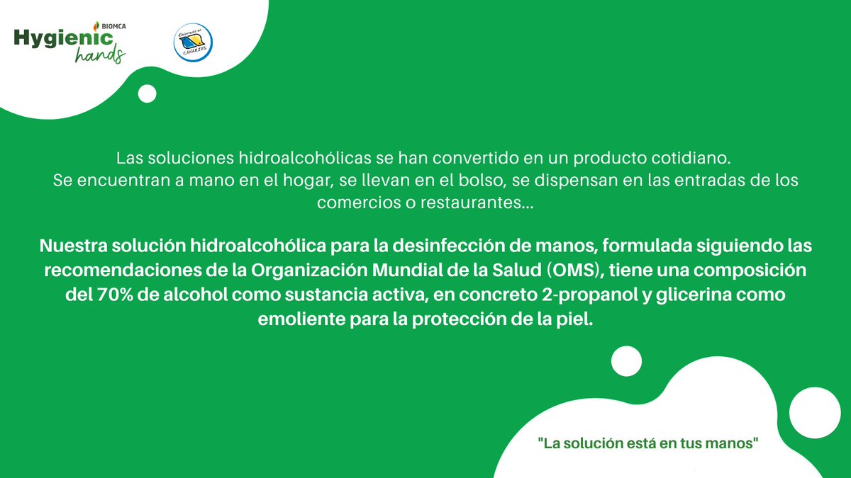HygieniCanarias's tweet photo. Las soluciones hidroalcohólicas son fundamentales para la correcta desinfección de nuestras manos.
#ElaboradoEnCanarias #HygienicHands #HygienicCanarias #Biomca #SoluciónHidroalcohólica #Covid19 #Coronavirus
@OliveraCanarias @AsincaCanarias @elaboradoaqui @CabildoTenerife https://t.co/htydPN8z8E