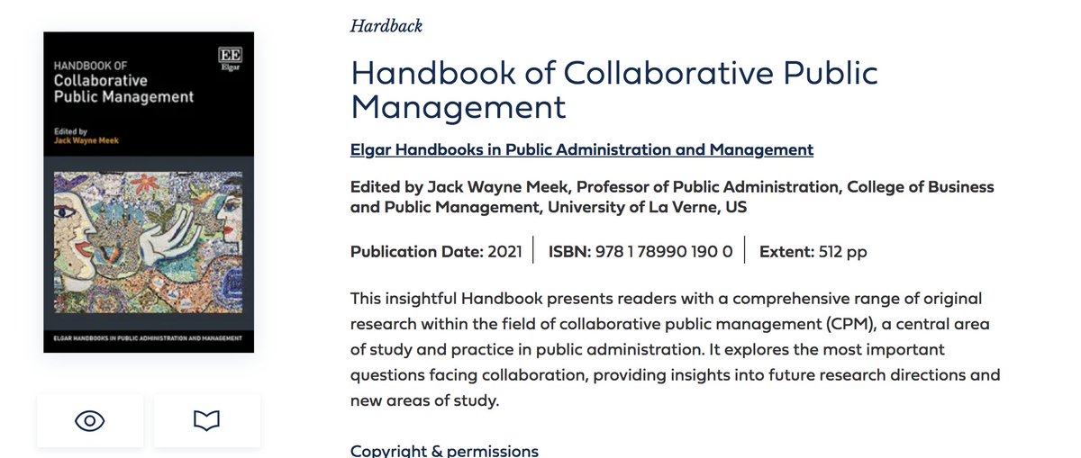 🆕 Handbook of Collaborative Public Management, edited by <a href="/jwmwise/">Jack Meek</a> with contributions from a diverse range of expert scholars including <a href="/nkapucu/">Naim Kapucu</a> <a href="/nabatchi/">Tina Nabatchi</a> <a href="/Kurtthur/">Kurt</a> @M_D_Siciliano <a href="/GerritsLasse/">Lasse Gerrits @lasse@mstdn.science</a> + many others

🆓 Content: Read the Intro &amp; Chapter 1 ➡️ doi.org/10.4337/978178…