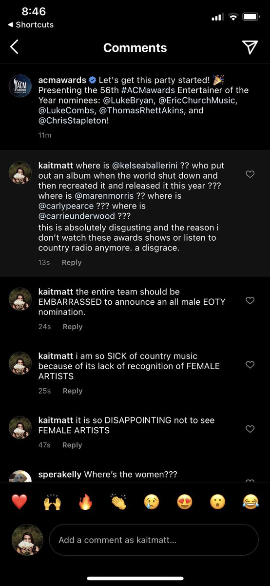 kait_big's tweet photo. @ACMawards @LukeBryanOnline @ericchurch @lukecombs @ThomasRhett @ChrisStapleton disappointed doesn’t begin to describe it https://t.co/Rk6gvMtC4j