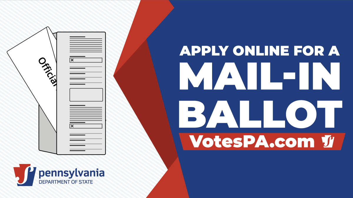 Registered PA voters can vote from the comfort of their home on Election Day with mail-in voting. Apply on your phone or computer for a mail-in ballot to vote in the May 18 #PAPrimary.  #votesPA 

🖥️ Apply online: votesPA.com/ApplyMailBallot
ℹ️ Learn more: votesPA.com/MailBallot