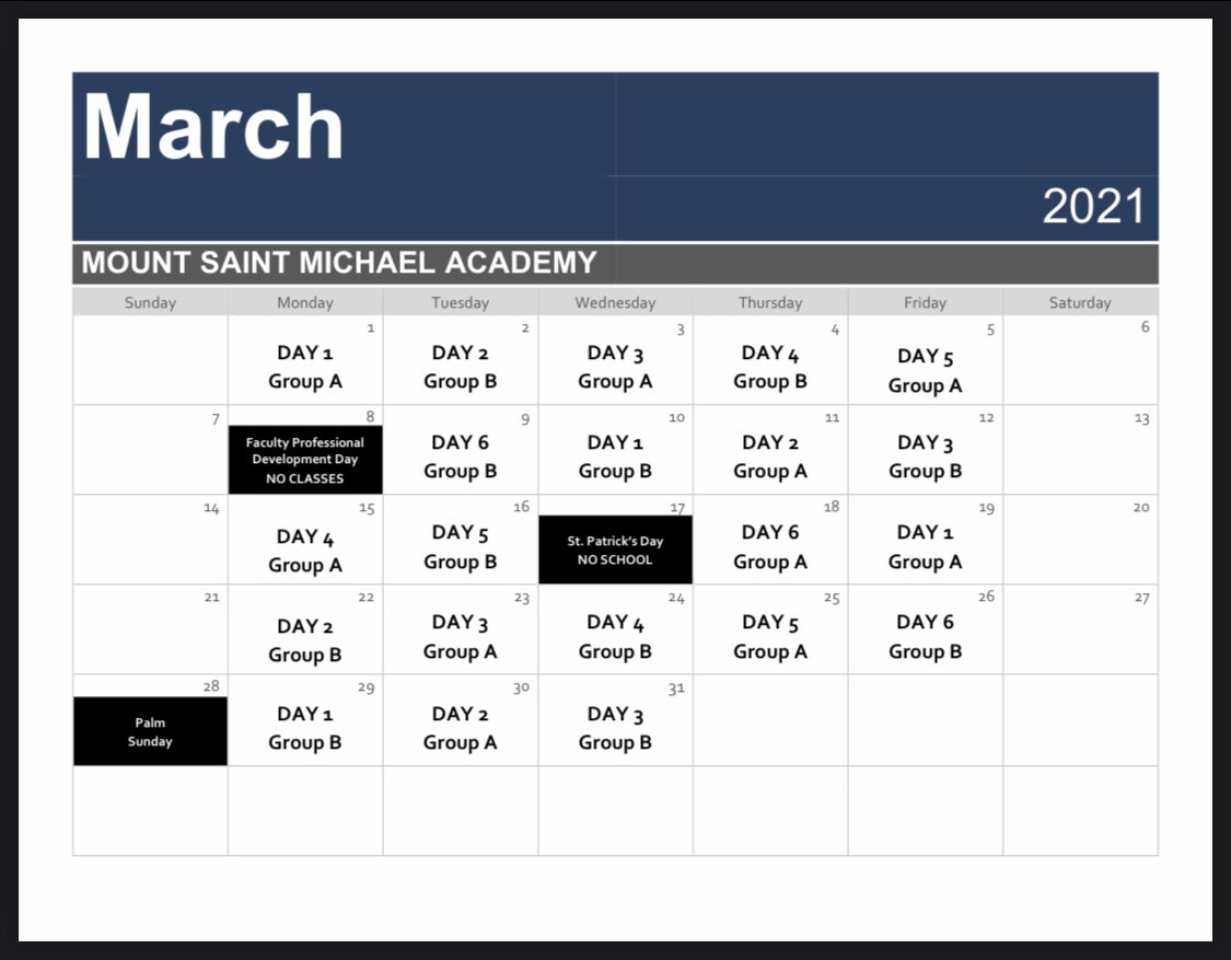 MountToday's tweet photo. The March 2021 Rotating Days and Hybrid schedule is now available. #OpenToEducate #TheMount #AllBoys #Grades6through12 https://t.co/PfJqNHkZqj