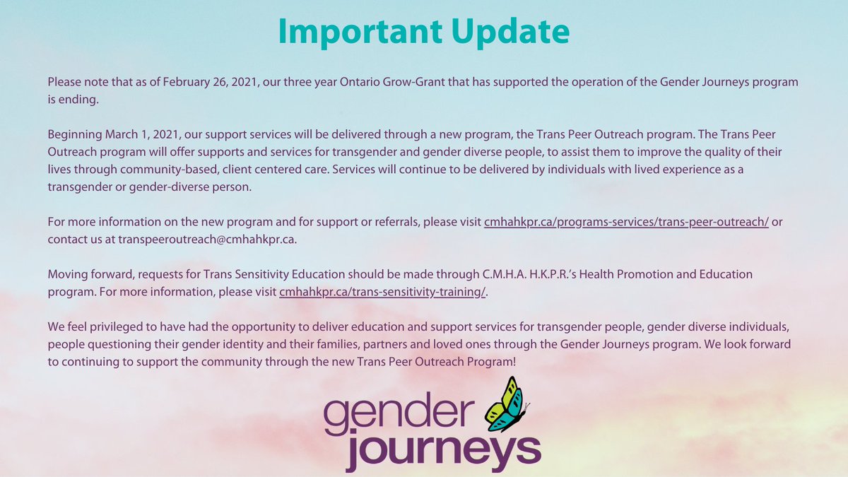 Please see below an important update regarding the Gender Journeys program, effective March 1, 2021.